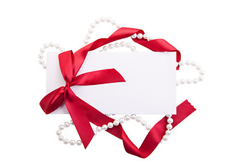 Image showing Card note with red ribbon on white background