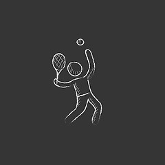 Image showing Man playing big tennis. Drawn in chalk icon.