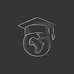 Image showing Globe in graduation cap. Drawn in chalk icon.