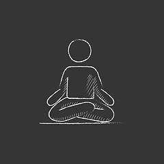 Image showing Man meditating in lotus pose. Drawn in chalk icon.