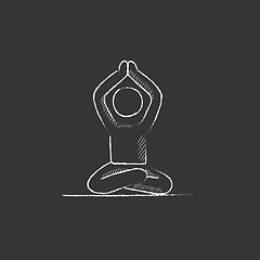 Image showing Man meditating in lotus pose. Drawn in chalk icon.