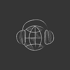 Image showing Globe in headphones. Drawn in chalk icon.