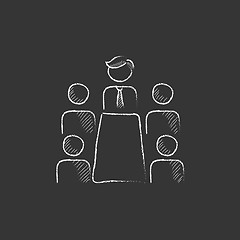 Image showing Business meeting in the office. Drawn in chalk icon.