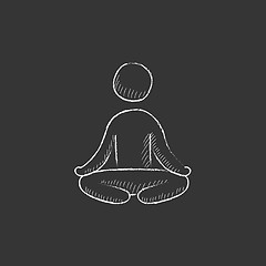 Image showing Man meditating in lotus pose. Drawn in chalk icon.