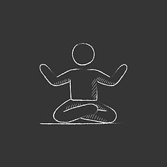 Image showing Man meditating in lotus pose. Drawn in chalk icon.