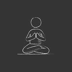 Image showing Man meditating in lotus pose. Drawn in chalk icon.