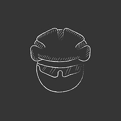 Image showing Man in bicycle helmet and glasses. Drawn in chalk icon.