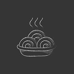 Image showing Hot meal in plate. Drawn in chalk icon.