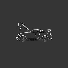 Image showing Broken car with open hood. Drawn in chalk icon.