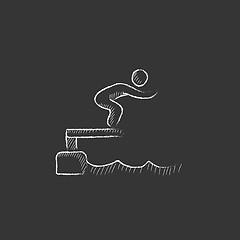 Image showing Swimmer jumping from starting block in pool. Drawn in chalk icon.