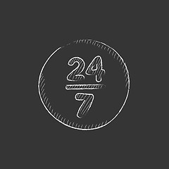 Image showing Open 24 hours and 7 days in wheek sign. Drawn in chalk icon.