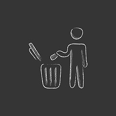 Image showing Man throwing garbage in a bin. Drawn in chalk icon.