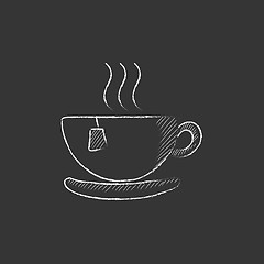 Image showing Hot tea in cup. Drawn in chalk icon.