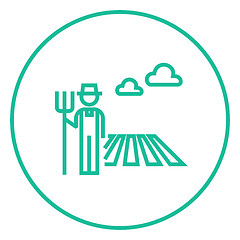 Image showing Farmer with pitchfork line icon.