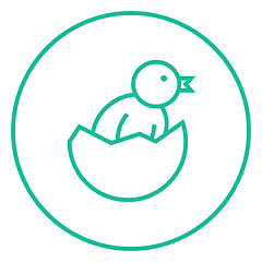 Image showing Chick peeking out of egg shell line icon.