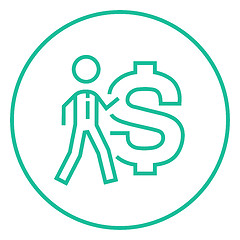 Image showing Businessman with big dollar symbol line icon.