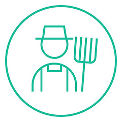 Image showing Farmer with pitchfork line icon.