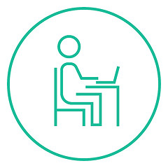 Image showing Businessman working at his laptop line icon.