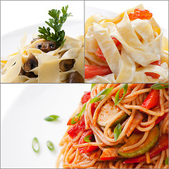 Image showing Collage with assorted delicious italian pasta closeup isolated