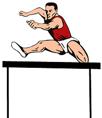 Image showing track and field athlete jumping hurdles