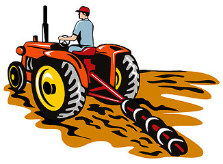 Image showing Tractor plowing the farm