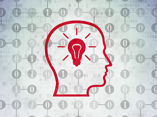 Image showing Finance concept: Head With Lightbulb on Digital Data Paper background