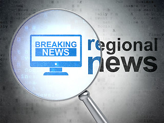 Image showing News concept: Breaking News On Screen and Regional News with optical glass