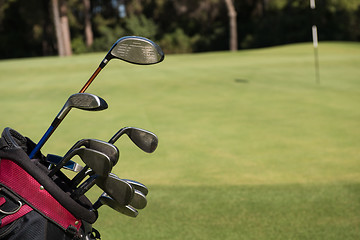 Image showing close up golf bag on course