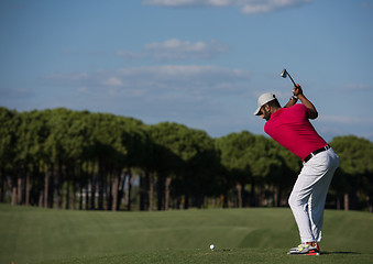 Image showing golf player hitting long shot