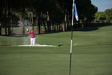 Image showing golfer hitting a sand bunker shot