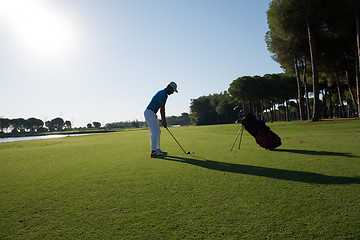 Image showing golf player hitting shot