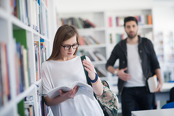 Image showing students couple  in school  library