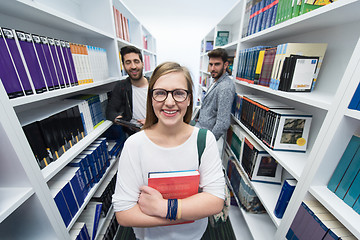 Image showing students group  in school  library