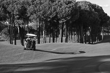 Image showing couple in buggy on golf course