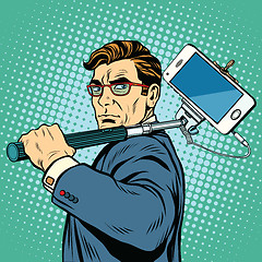 Image showing Selfie man blogger smartphone