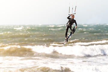 Image showing Kitesurfer in action