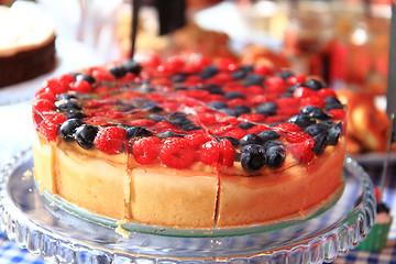 Image showing raspberries and blueberries cake