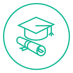 Image showing Graduation cap with paper scroll line icon.