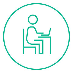 Image showing Businessman working at his laptop line icon.