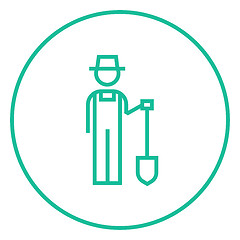 Image showing Farmer with shovel line icon.