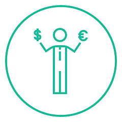 Image showing Businessman holding Euro and US dollar line icon.