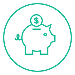 Image showing Piggy bank with dollar coin line icon.