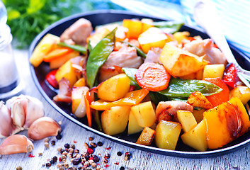 Image showing fried meat with vegetables