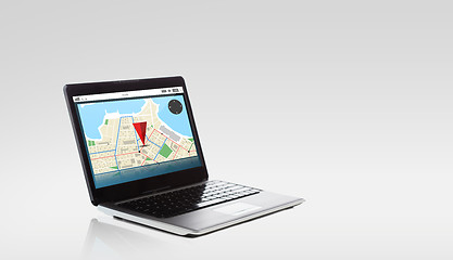 Image showing laptop computer with gps navigator map on screen