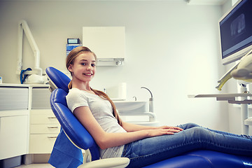 Image showing happy patient girl at dental clinic office