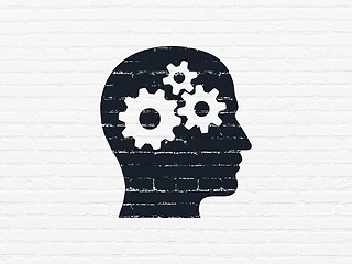 Image showing Information concept: Head With Gears on wall background