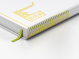 Image showing Manufacuring concept: closed book, Industry Building on white background