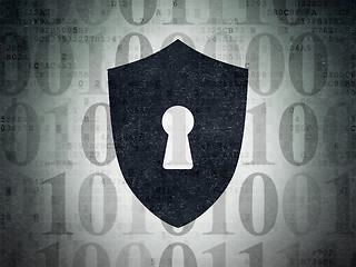 Image showing Protection concept: Shield With Keyhole on Digital Data Paper background