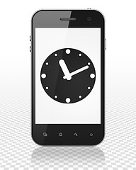 Image showing Timeline concept: Smartphone with Clock on display