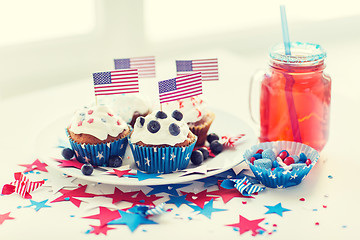 Image showing cupcakes with american flags on independence day